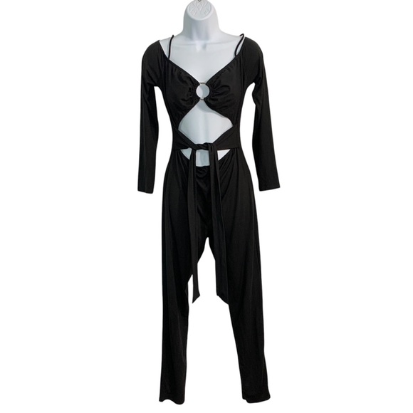 DAY & Night Chic Black Cutout Tie Front Catsuit Sz XL - Picture 1 of 9